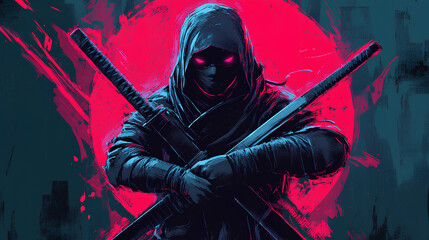 vintage a ninja with a cool samurai sword