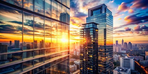 Fototapeta premium Double Exposure: Cityscape Building Overlays, Urban Architecture, Modern High-Rise, Abstract Photography, Brogebude Style