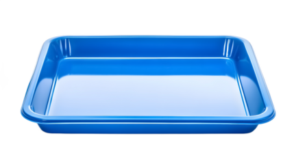 blue plastic tray isolated on white background 