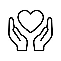 hands holding a heart icon, mental health day line art, mental health day icon - simple black line art icon of hands holding a heart, for mental health day celebrations. mental health day vector art.