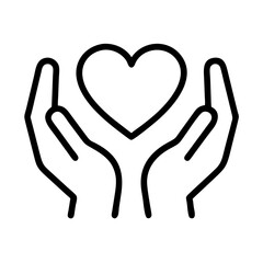 hands holding a heart icon, mental health day line art, mental health day icon - simple black line art icon of hands holding a heart, for mental health day celebrations. mental health day vector art.