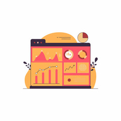 Fototapeta premium A colorful, flat design graphic showcasing a data dashboard on a laptop screen.
