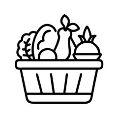 basket of mixed vegetables icon, thanksgiving line art, thanksgiving icon - simple black line art icon of basket of mixed vegetables, for thanksgiving celebrations. thanksgiving vector art.