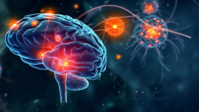 Computer Generated video of a Human Brain, An artistic rendering of opioid receptors in the human brain