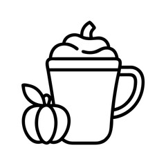 pumpkin spice latte icon, thanksgiving line art, thanksgiving icon - simple black line art icon of pumpkin spice latte, for thanksgiving celebrations. thanksgiving vector art.