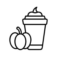 pumpkin spice latte icon, thanksgiving line art, thanksgiving icon - simple black line art icon of pumpkin spice latte, for thanksgiving celebrations. thanksgiving vector art.