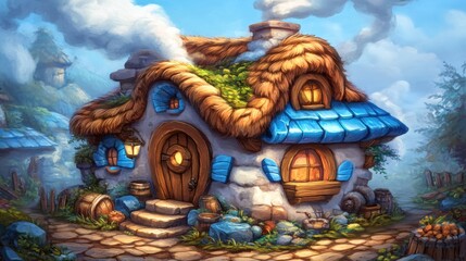 Enchanted Cottage in a Misty Forest