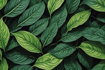 Fototapeta premium leaves of Spathiphyllum cannifolium, abstract dark green texture, nature background, tropical leaf