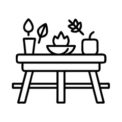 table set with fall colors icon, thanksgiving line art, thanksgiving icon - simple black line art icon of table set with fall colors, for thanksgiving celebrations. thanksgiving vector art.