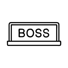 desk nameplate with boss icon, boss’s Day line art, boss’s icon - simple black line art icon of desk nameplate with boss, symbolizing boss’s Day celebrations. boss day vector art.