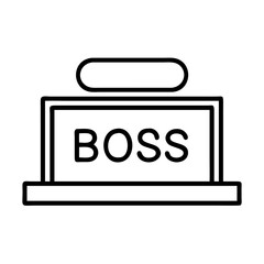 desk nameplate with boss icon, boss’s Day line art, boss’s icon - simple black line art icon of desk nameplate with boss, symbolizing boss’s Day celebrations. boss day vector art.