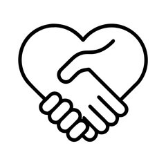 heart with handshake icon, boss’s Day line art, boss’s icon - simple black line art icon of heart with handshake, symbolizing boss’s Day celebrations. boss day vector art.