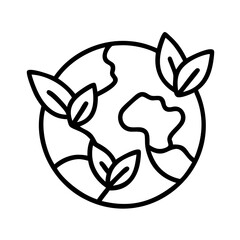 earth with leaves icon, vegan day line art, vegan day icon - simple black line art icon of earth with leaves, for vegan day celebrations. vegan day vector art.