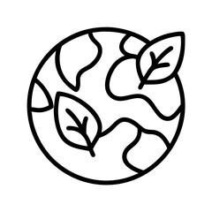 earth with leaves icon, vegan day line art, vegan day icon - simple black line art icon of earth with leaves, for vegan day celebrations. vegan day vector art.