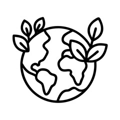 Obraz premium earth with leaves icon, vegan day line art, vegan day icon - simple black line art icon of earth with leaves, for vegan day celebrations. vegan day vector art.