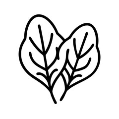 spinach leaves icon, vegan day line art, vegan day icon - simple black line art icon of spinach leaves, for vegan day celebrations. vegan day vector art.