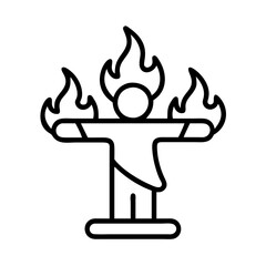 burning effigy icon, bonfire night line art, bonfire night icon - simple black line art icon of burning effigy, for bonfire night celebrations. bonfire night vector art.