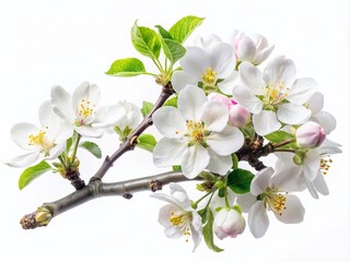 Obraz premium Drone Photography: Spring Apple Blossom Branch, White Background, Isolated Flower, Aerial View, Blooming Tree, Nature Photography