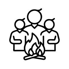 family by the bonfire icon, bonfire night line art, bonfire night icon - simple black line art icon of family by the bonfire, for bonfire night celebrations. bonfire night vector art.
