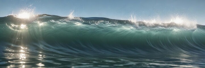 Beautiful water wave with bubbles in sunlight, sunlight, glistening, sunbeam