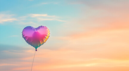 Fototapeta premium A colorful heart-shaped balloon floats against a serene sky, evoking feelings of love and joy.