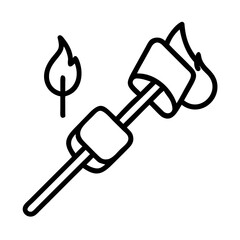 roasting marshmallows icon, bonfire night line art, bonfire night icon - simple black line art icon of roasting marshmallows, for bonfire night celebrations. bonfire night vector art.