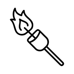 roasting marshmallows icon, bonfire night line art, bonfire night icon - simple black line art icon of roasting marshmallows, for bonfire night celebrations. bonfire night vector art.