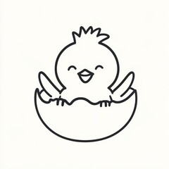 Obraz premium Cute Chick in Eggshell: Happy Easter Chick in Eggshell Line Art Illustration