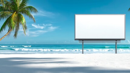 Blank Billboard on Tropical Beach Ocean View Summer Ad