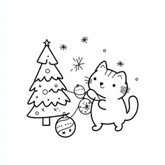 Cute Cat Decorating Christmas Tree 