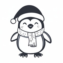 Fototapeta premium Merry Penguin in Winter Wonderland. Coloring page 