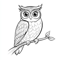 Obraz premium Wise Owl on Branch: A charming, hand-drawn illustration of an owl perched on a branch, with large, expressive eyes. This simple yet captivating image is perfect for children's books.