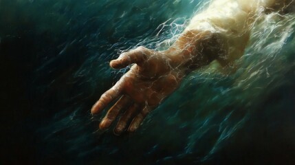 Fototapeta premium Jesus reaching into the depths to save someone: