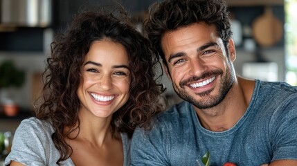 Joyful couple embracing and smiling affectionately in a casual lifestyle portrait exuding happiness connection and intimacy in their close bond