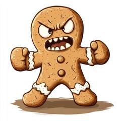 angry gingerbread man with fists ready to fight element on white background