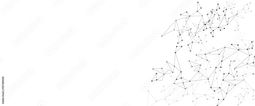 Poster Vector Grey graphic background dots with connections technologies and sharing data as abstract concept.