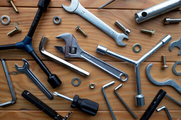 Construction tools set with hammer and screwdriver. Home renovation background.