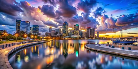 Obraz premium Elizabeth Quay Blue Hour Cityscape: Surreal Perth Skyline Photography