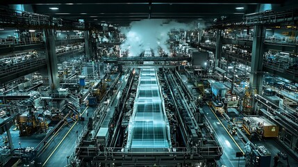 Fototapeta premium Industrial factory with conveyor lines and production equipment.