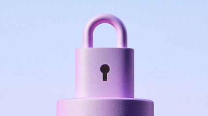 Vibrant purple padlock against a clear blue sky background.