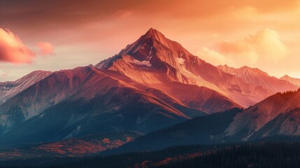 Majestic sunset over mountain peak rocky mountains landscape photography natural beauty wide angle serenity and adventure