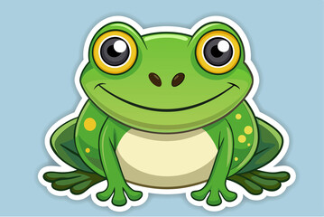 Adorable cartoon frog sticker with a big smile and bright eyes