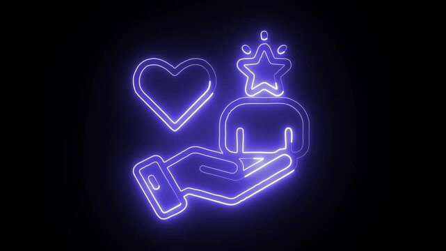 glowing neon loyalty icon isolated on black background. HD video motion graphic animation