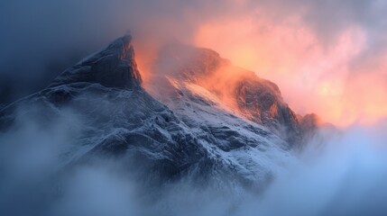 Fototapeta premium Majestic mountain sunrise alpine range nature photography cloudy environment low angle serenity and awe