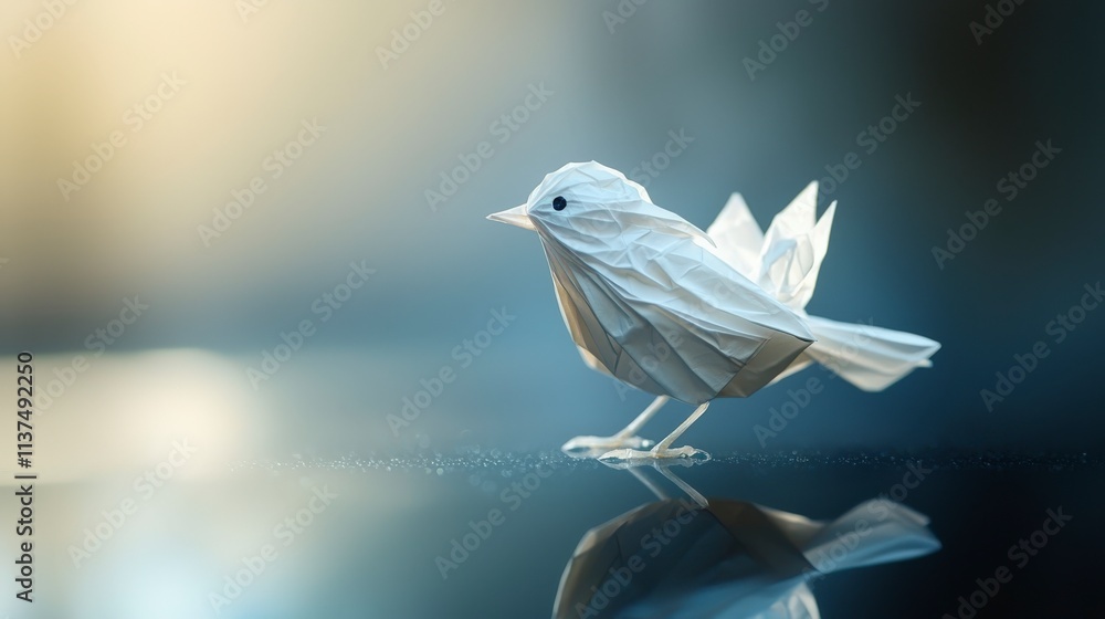 Aufkleber Delicate paper bird perched on smooth surface tranquil setting artistic display close-up view conceptual beauty