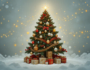 Obraz premium A beautifully decorated Christmas tree with sparkling ornaments and lights