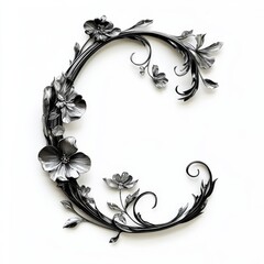 Elegant Black and Silver Letter "C" with Floral Design