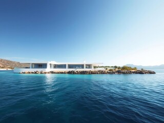 Fototapeta premium Luxurious mansion with a white villa on a private islet in Ibiza, Balearic Islands, Spain, mansion, islet