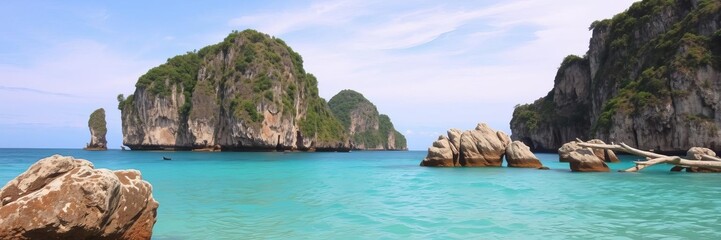 Fototapeta premium Majestic rocky cliff overlooking Andaman Sea in Krabi, Thailand, Thailand, Andaman Sea