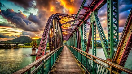 Obraz premium Florianopolis Old Iron Bridge Portrait Photography: Historic Landmark, Brazilian Architecture, Scenic Views